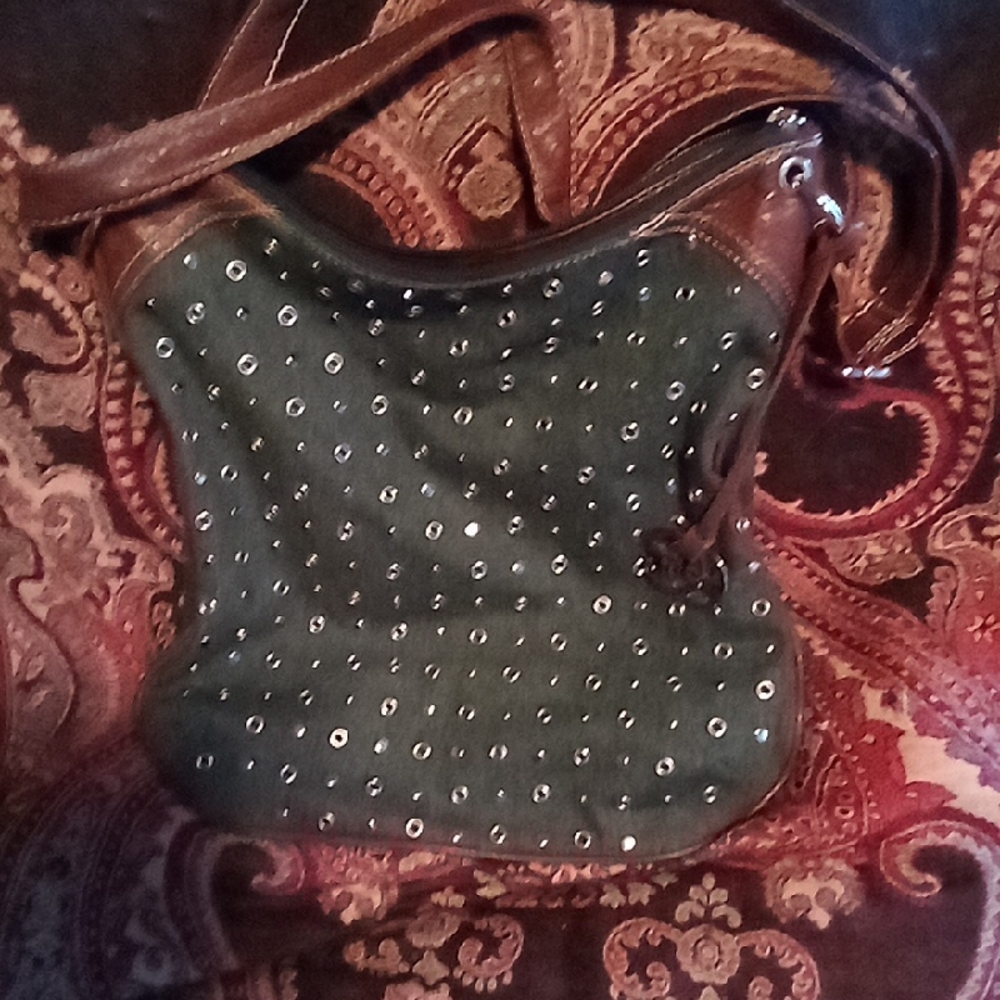 Marc Ecko  Vintage Studded Denim Crossbody Bag -